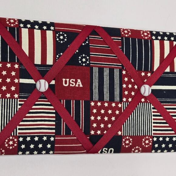 NWOT Mini French Memory Board Americana Red White Navy Blue Stars & Stripes - Picture 1 of 6